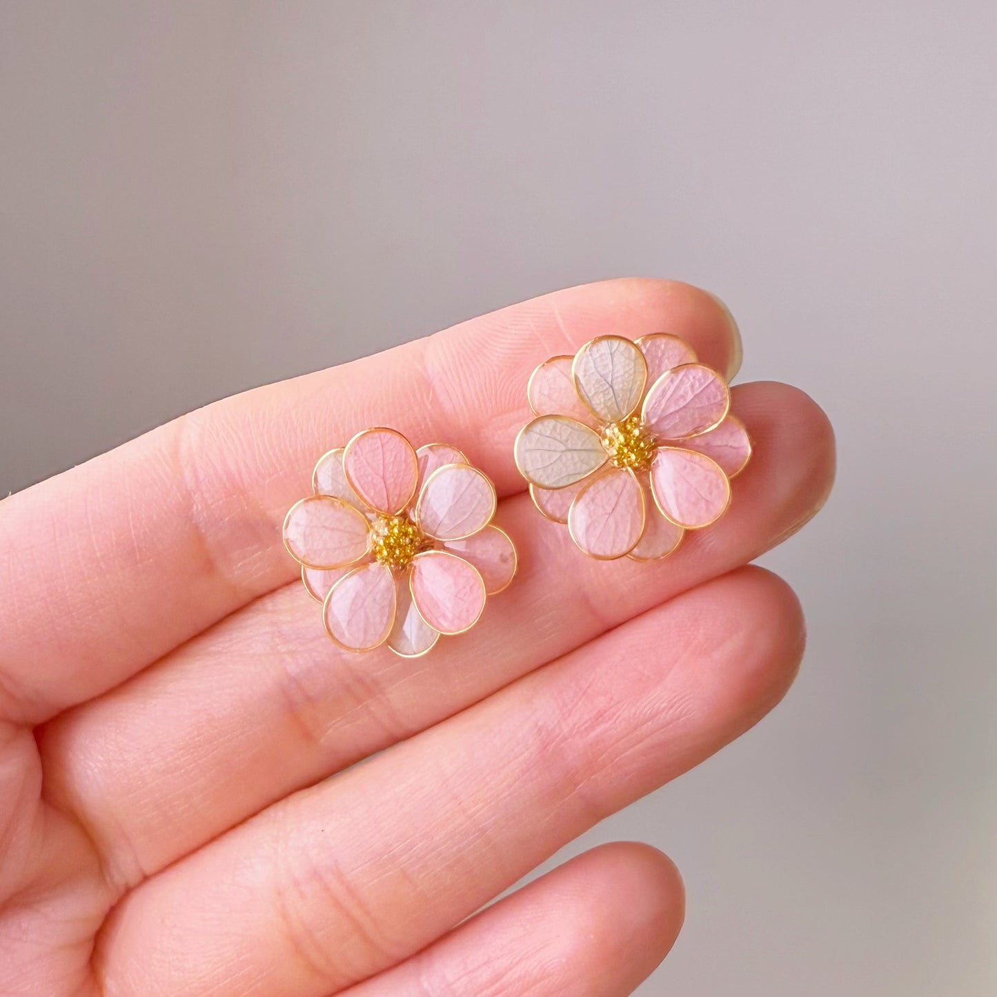 Handmade Yellow Dried Hydrangeas Flower Petals Earrings