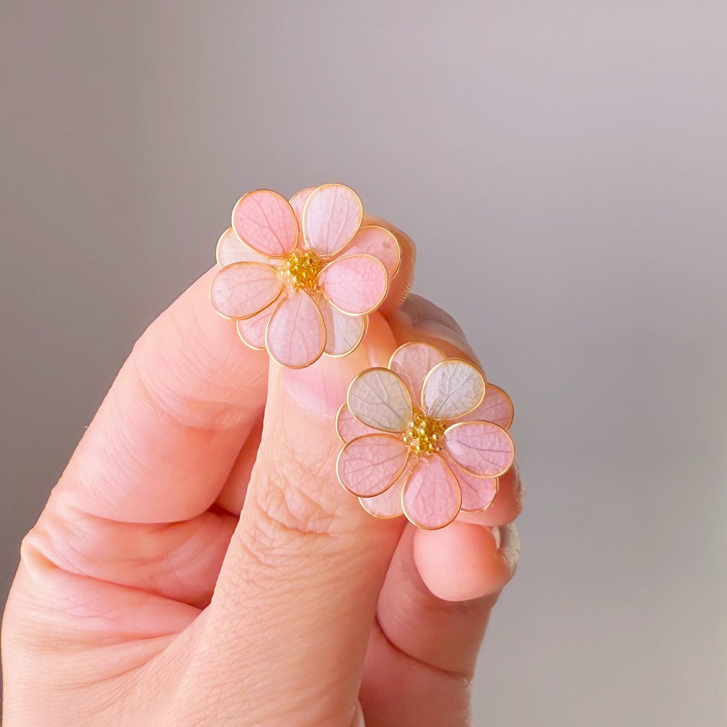 Handmade Macaron Colour Dried Hydrangeas Flower Petals Earrings