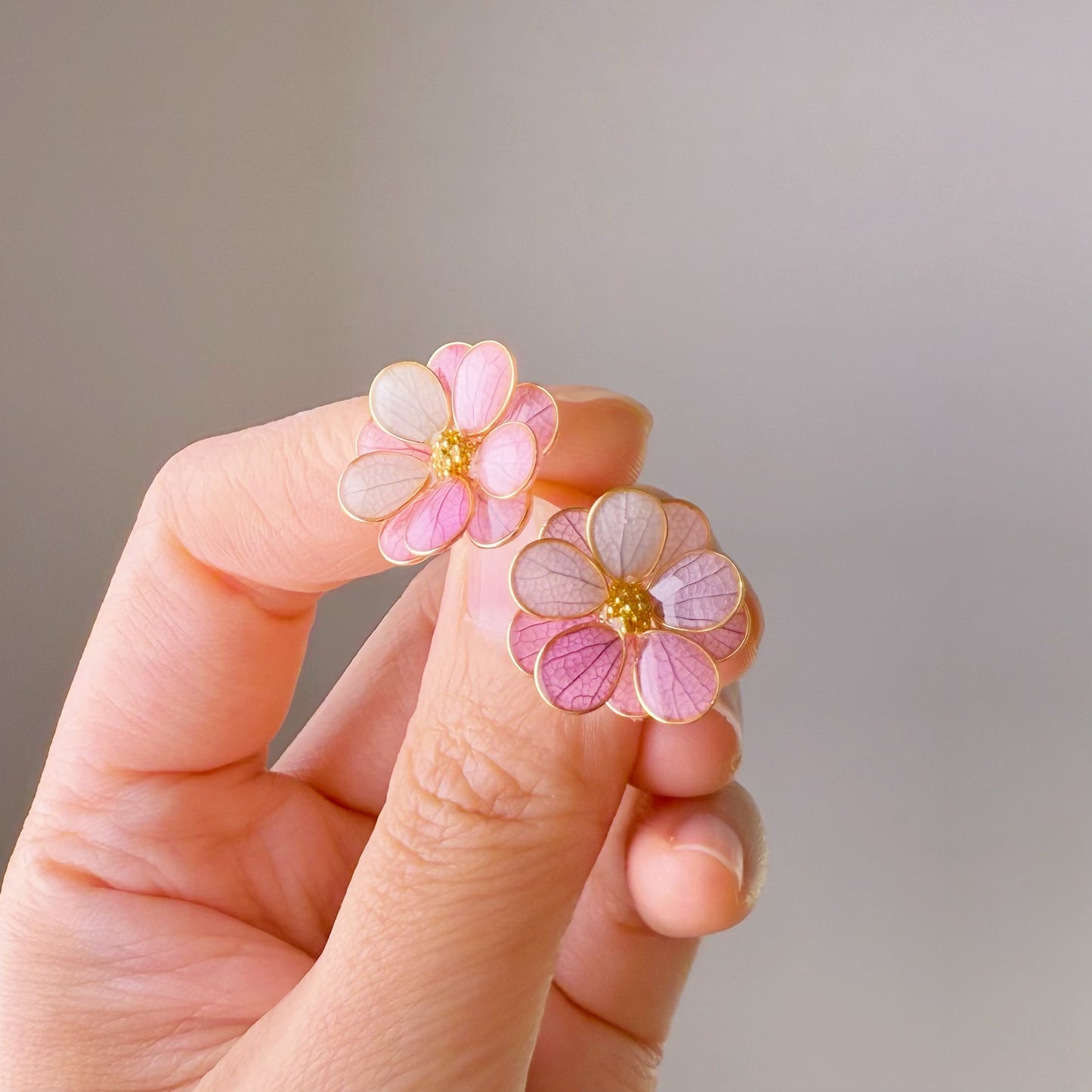 Handmade Macaron Colour Dried Hydrangeas Flower Petals Earrings
