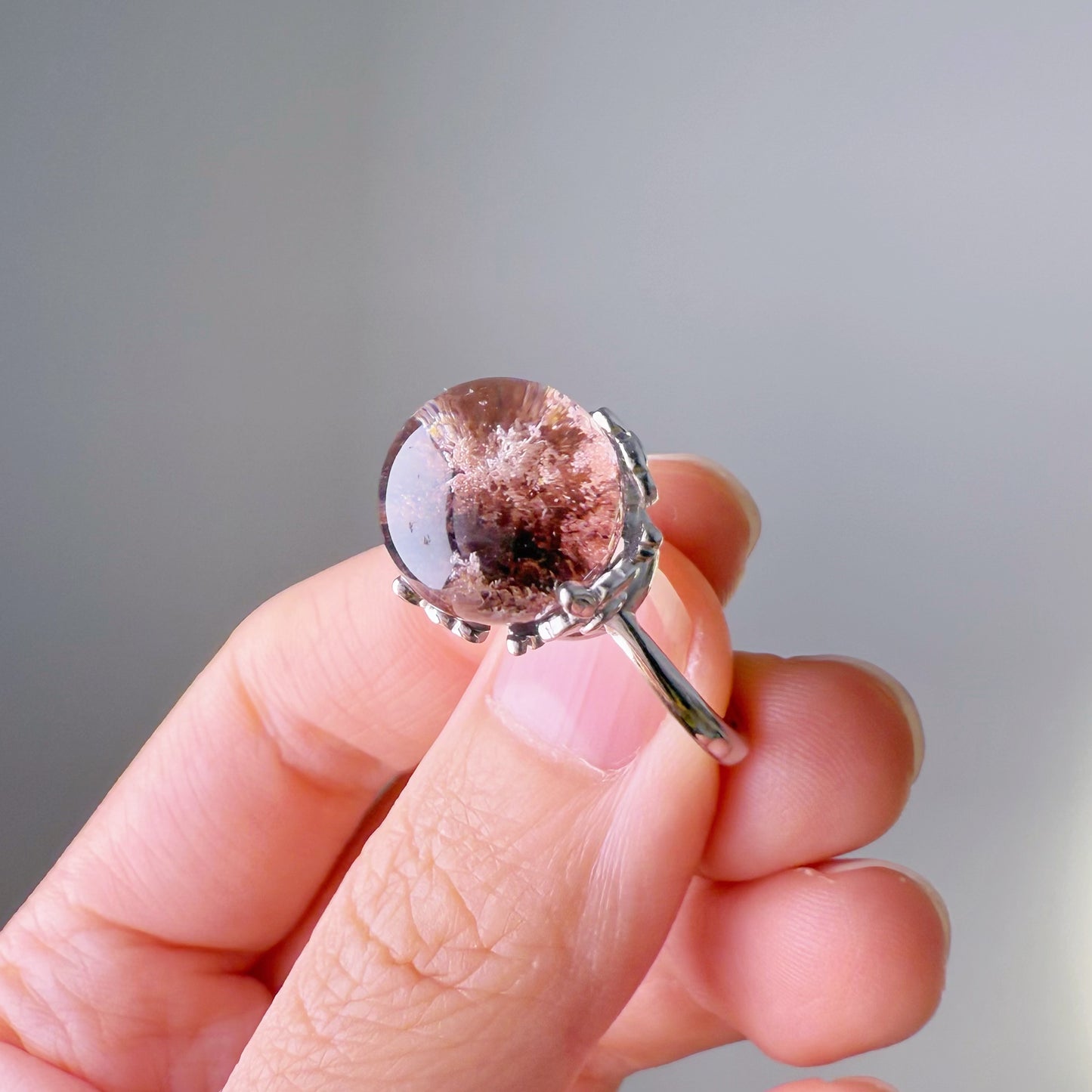 Handmade Natural Dark Red Phantom Quartz Crystal Ring