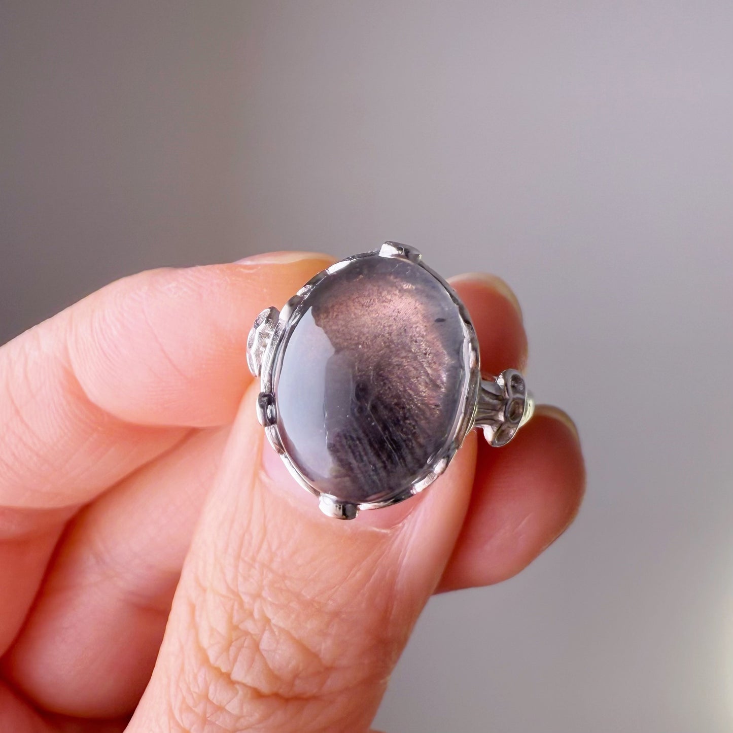 Handmade Natural Black Phantom Quartz Crystal Silver Ring