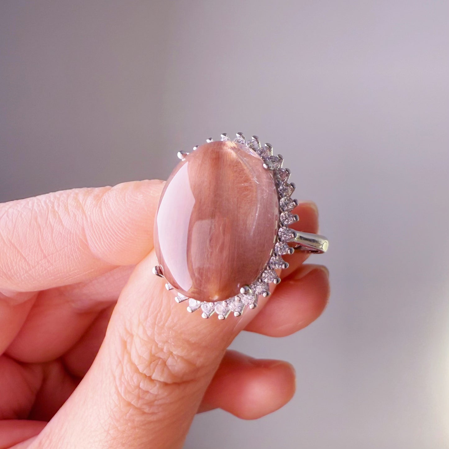 Handmade Natural Purple Pink Rutilated Quartz Crystal Halo Ring