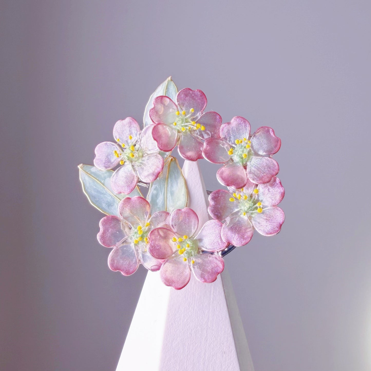 Handmade Pink Cherry Blossom Flowers Wreath Brooch