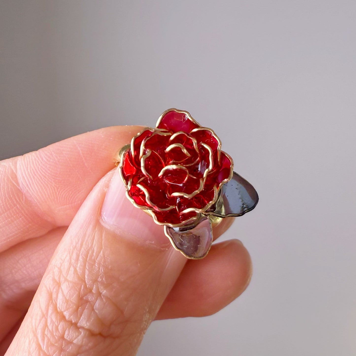 Handmade Red Rose Flower Ring