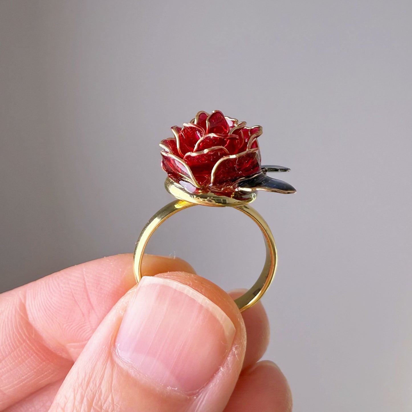 Handmade Red Rose Flower Ring