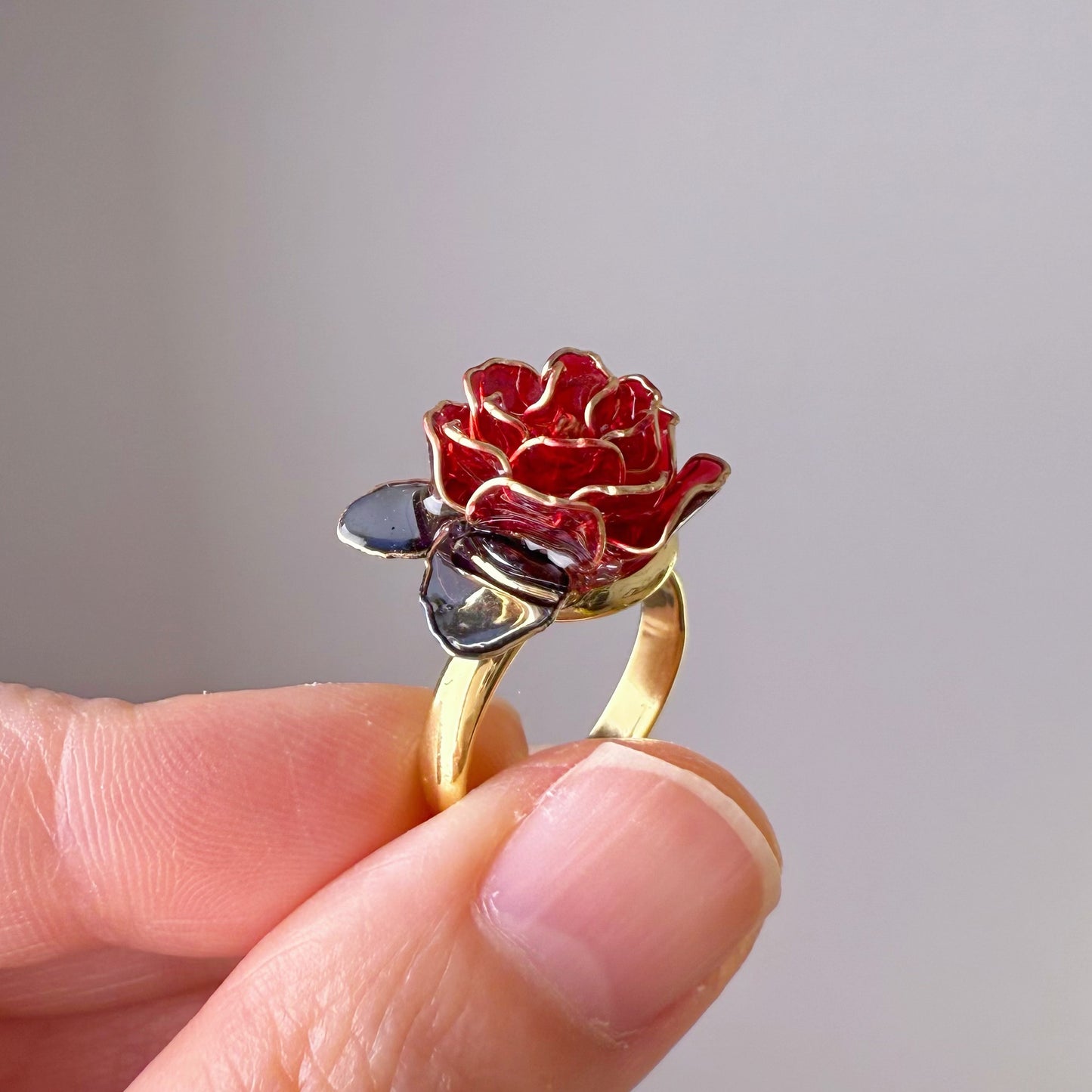 Handmade Red Rose Flower Ring