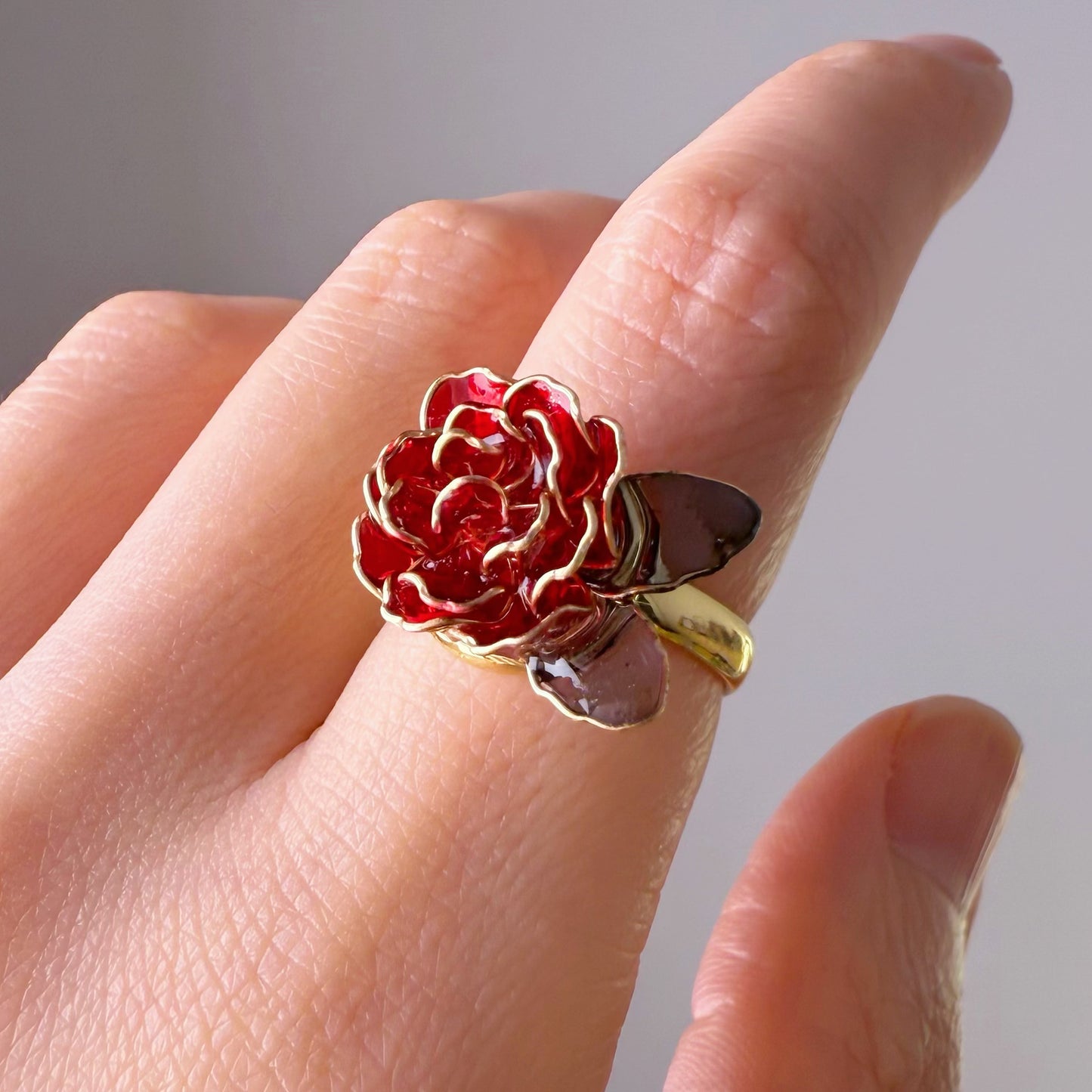 Handmade Red Rose Flower Ring