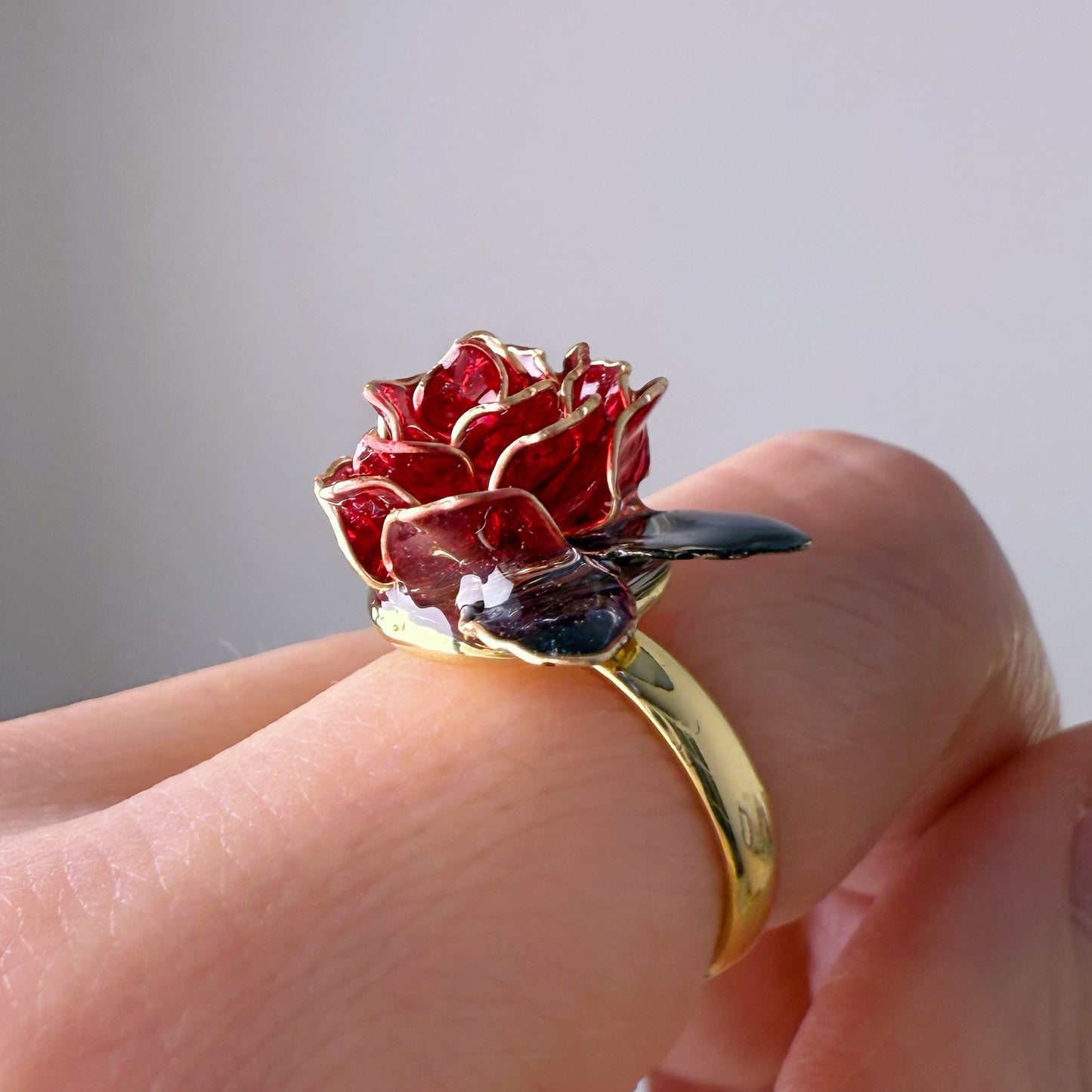 Handmade Red Rose Flower Ring