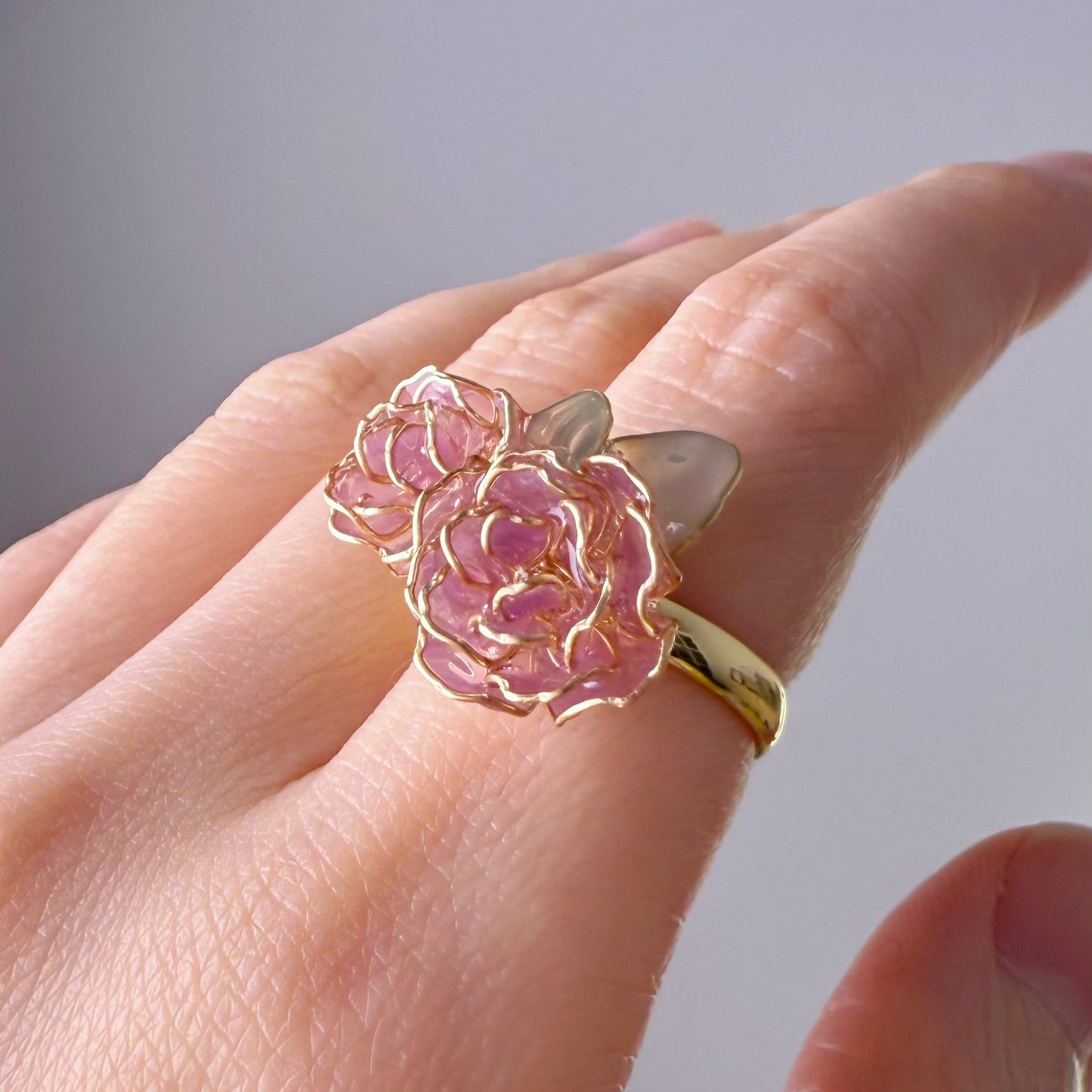Handmade Purple Rose Two Flowers Ring
