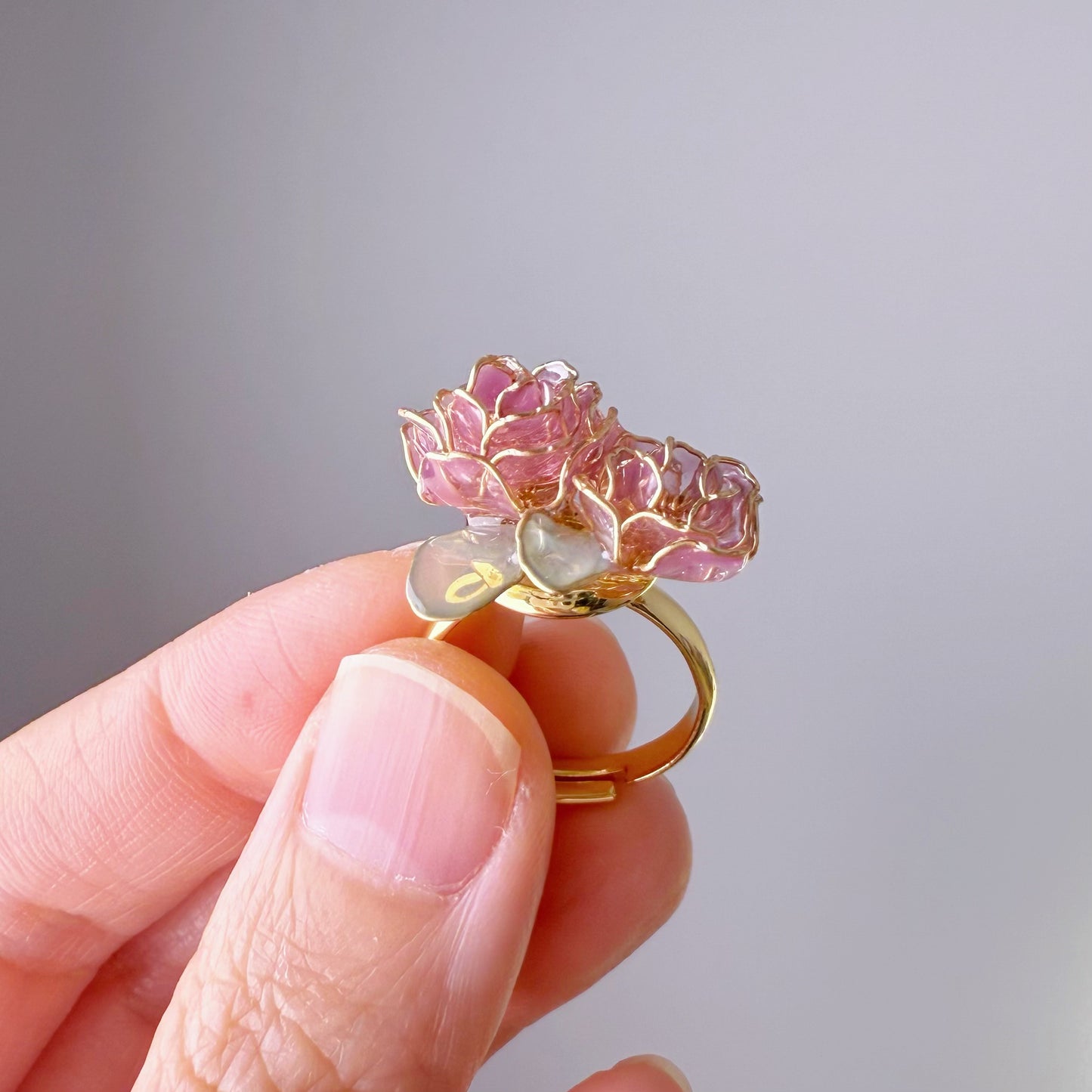 Handmade Purple Rose Two Flowers Ring