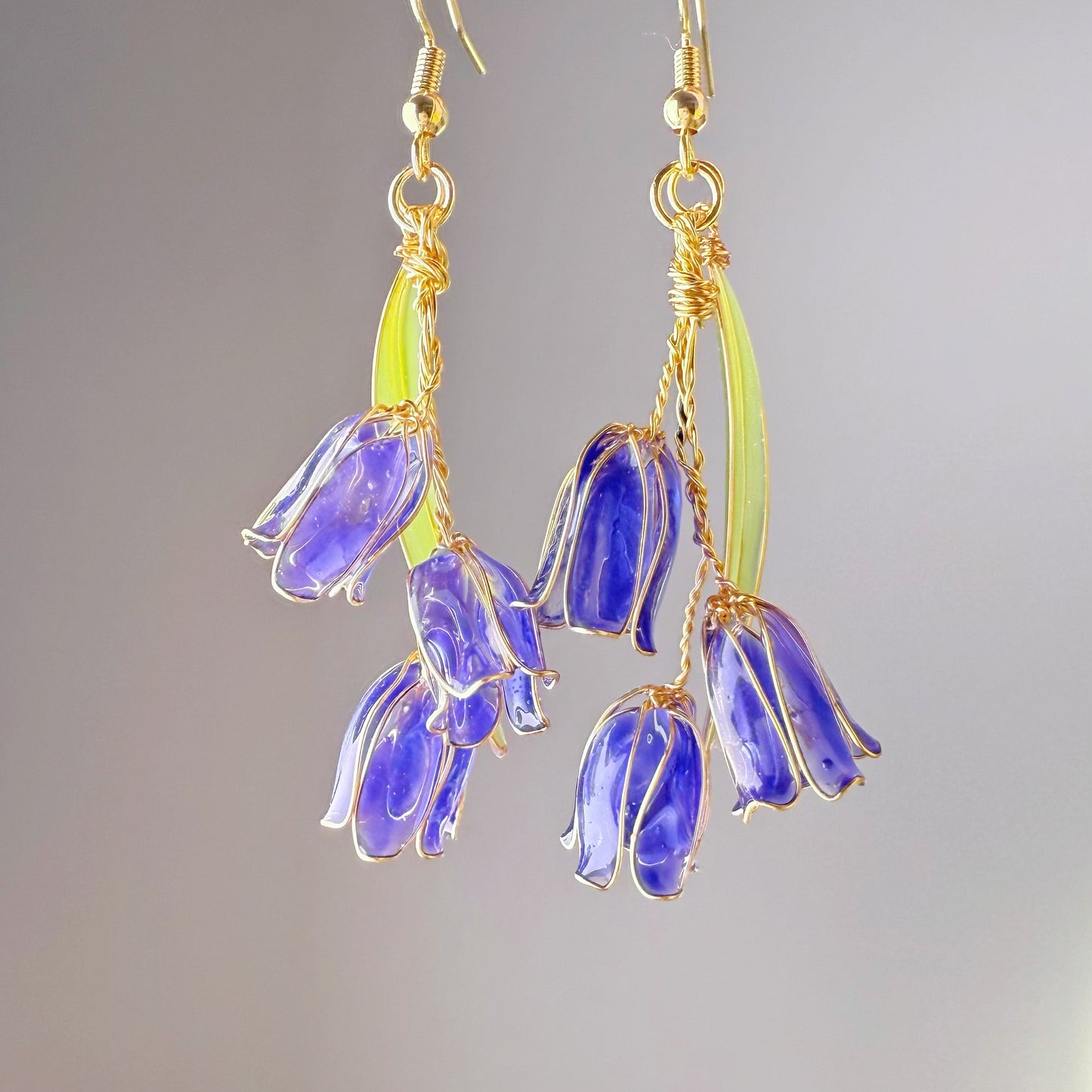 Handmade Large Spring Bluebells Flower Earrings
