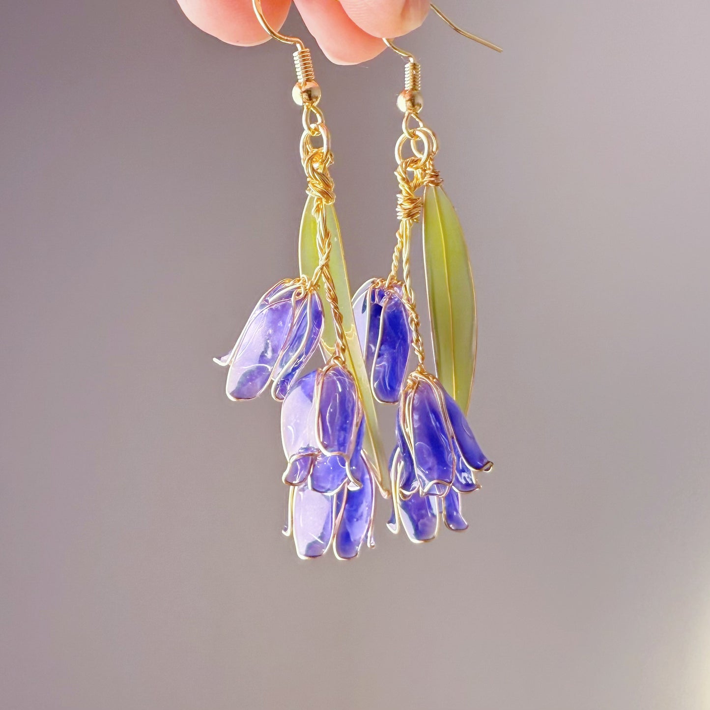 Handmade Large Spring Bluebells Flower Earrings