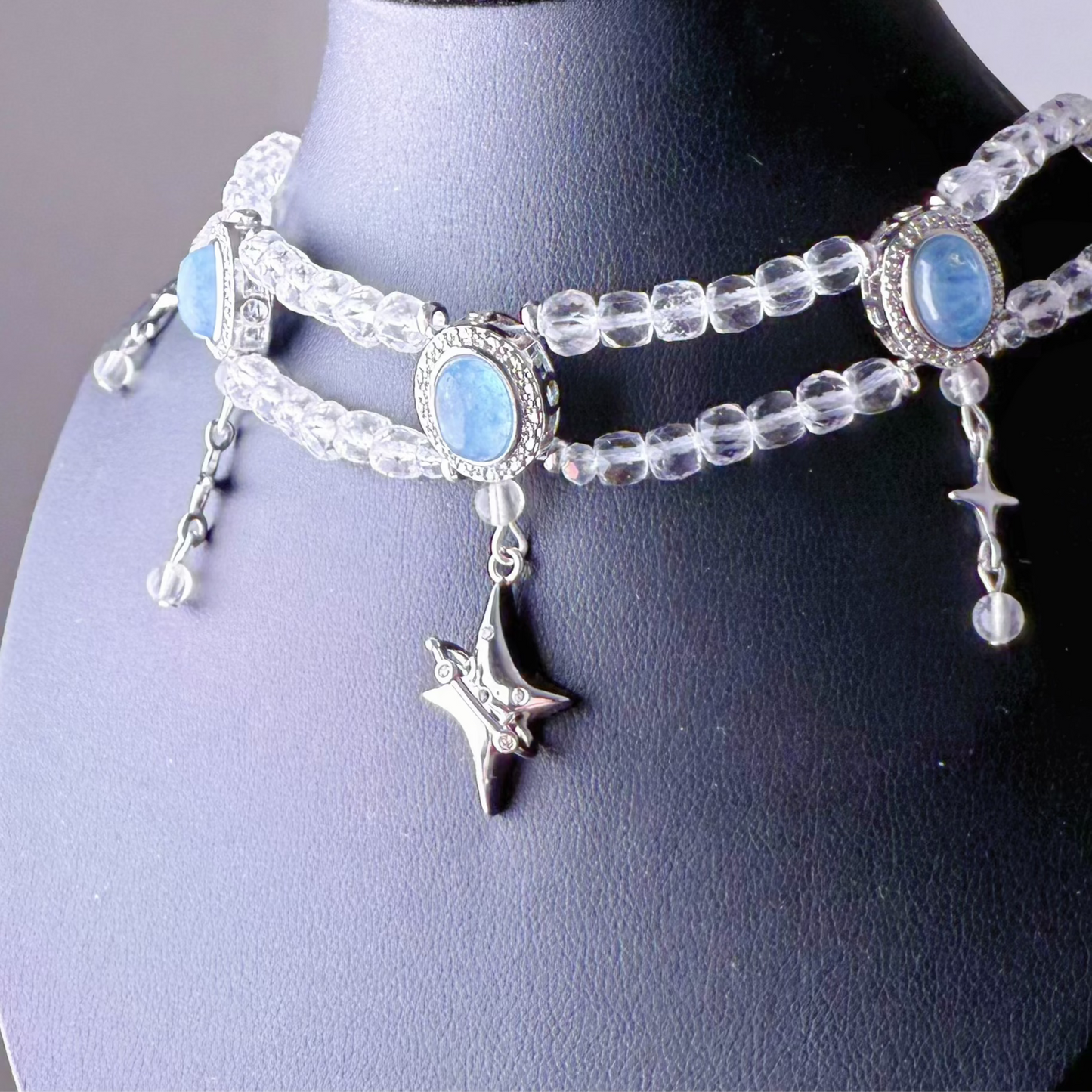 Handmade Blue Aquamarine and Polaris Choker Necklace