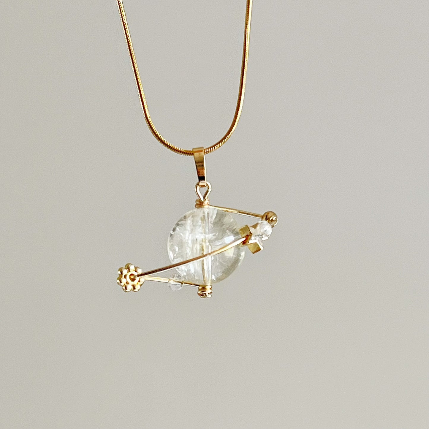 Yellow Lemon Quartz Planet and Star Pendant Necklace-Ninaouity