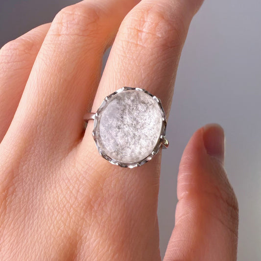 Handmade Natural White Phantom Quartz Crystal Silver Ring