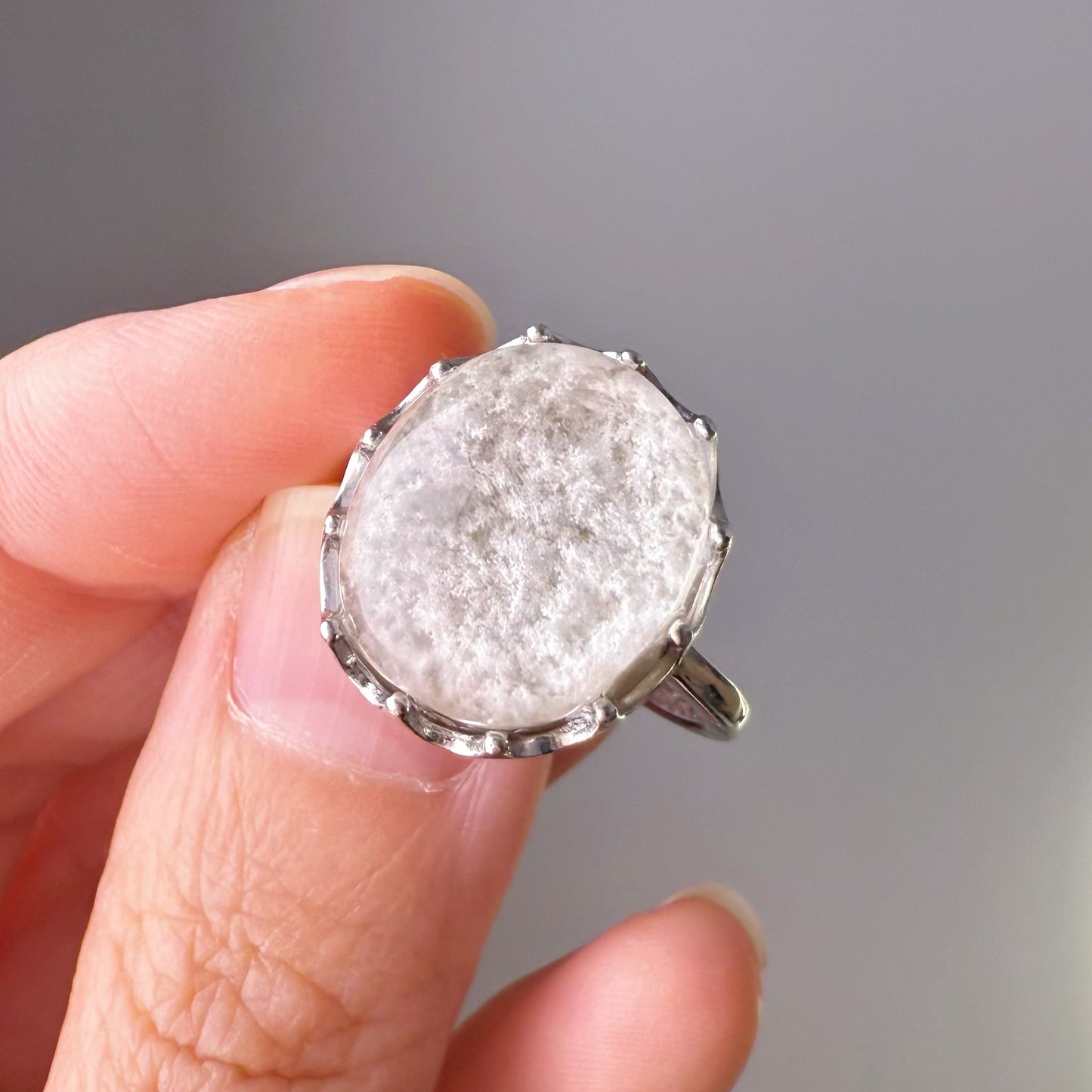 Handmade Natural White Phantom Quartz Crystal Silver Ring