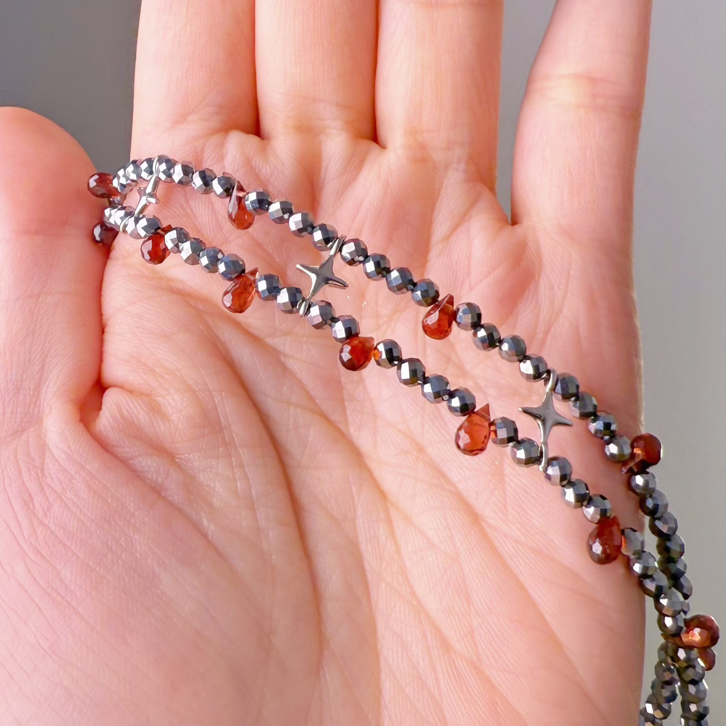 Handmade Terahertz and Teardrop Garnet Crystal Choker Necklace