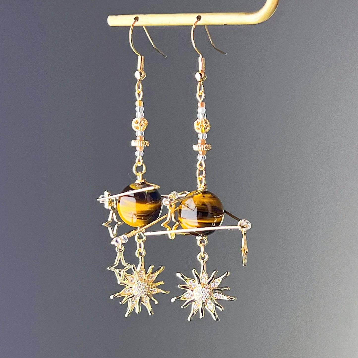 Tiger's Eye Jupiter Planet Earrings-Ninaouity