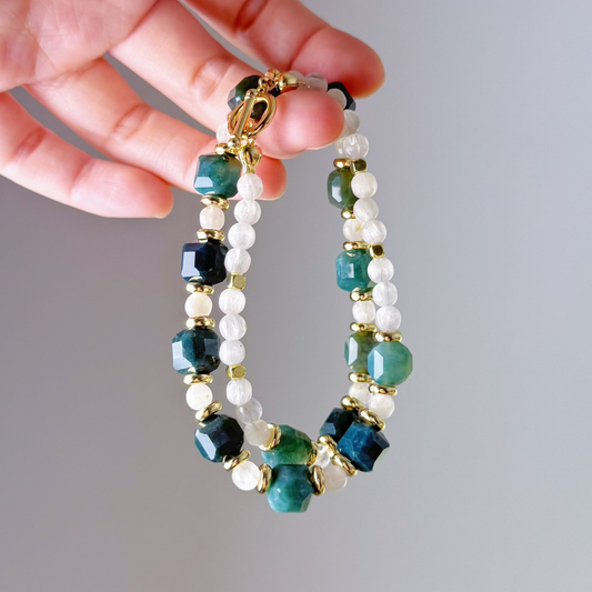 Handmade Green Agate and Spodumene Crystal Necklace Bracelet