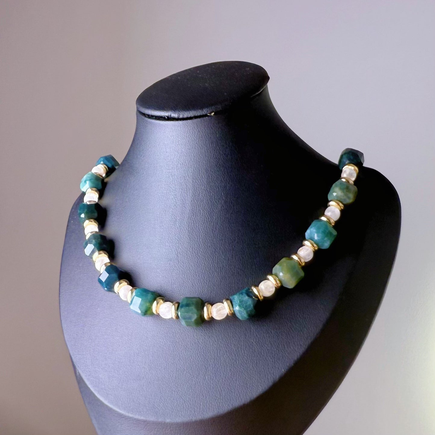 Handmade Green Agate and Spodumene Crystal Necklace Bracelet