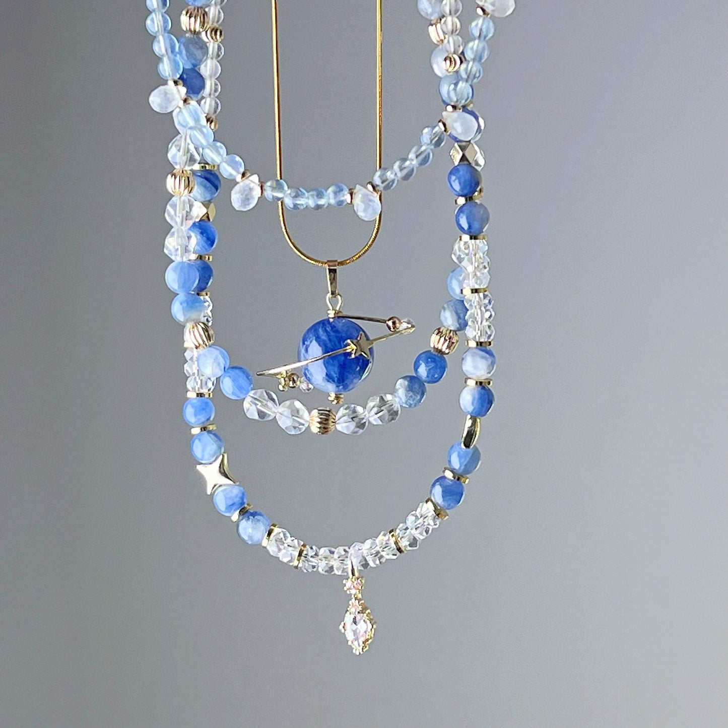 Kyanite Planet and Star Pendant Necklace-Ninaouity