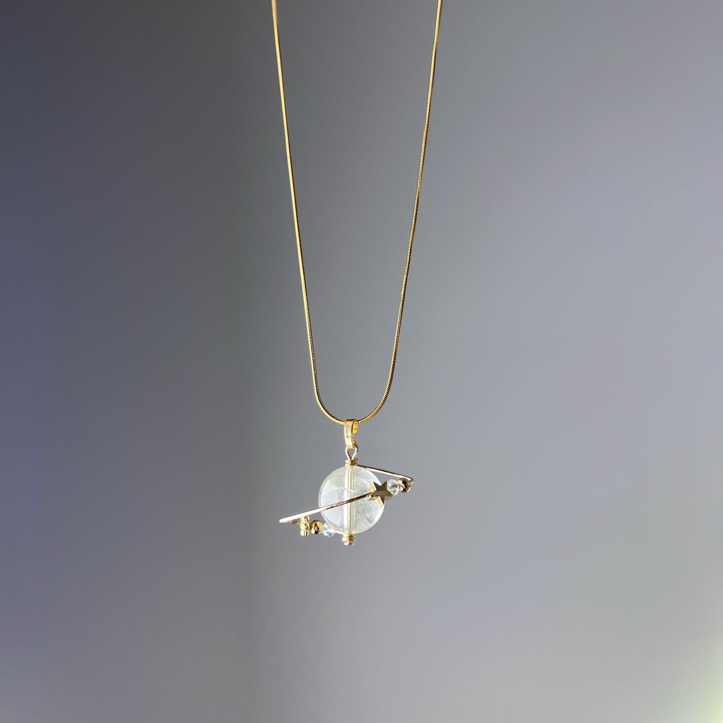 Yellow Lemon Quartz Planet and Star Pendant Necklace-Ninaouity
