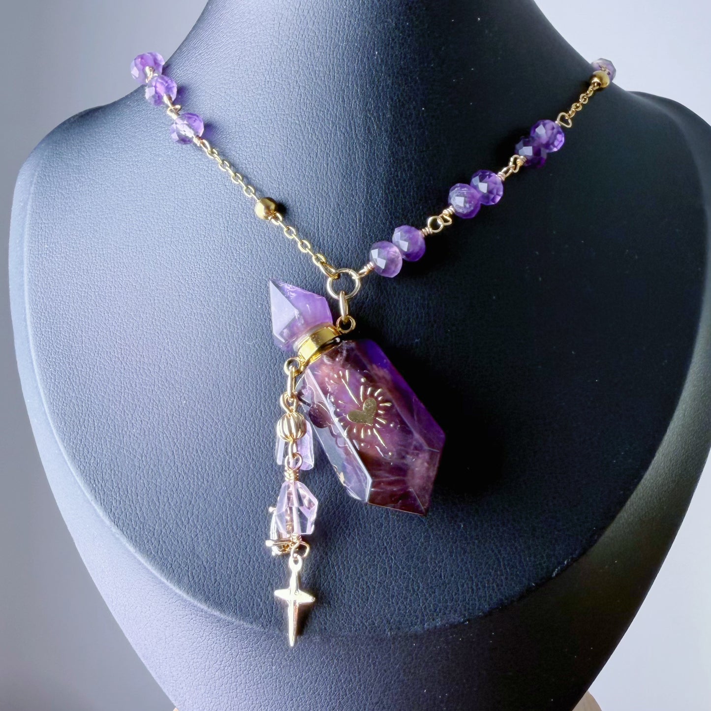 Quartzberry - Natural Amethyst Crystal Perfume Bottle Necklace - One-of-a-kind