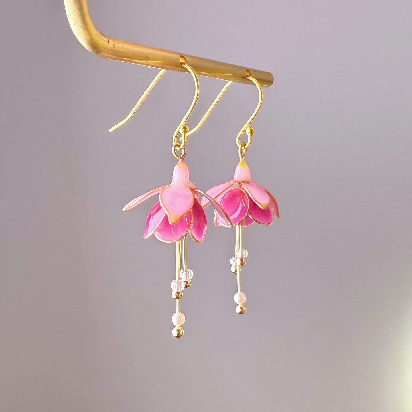 Handmade Pink Fuchsia Garden News Flower Earrings