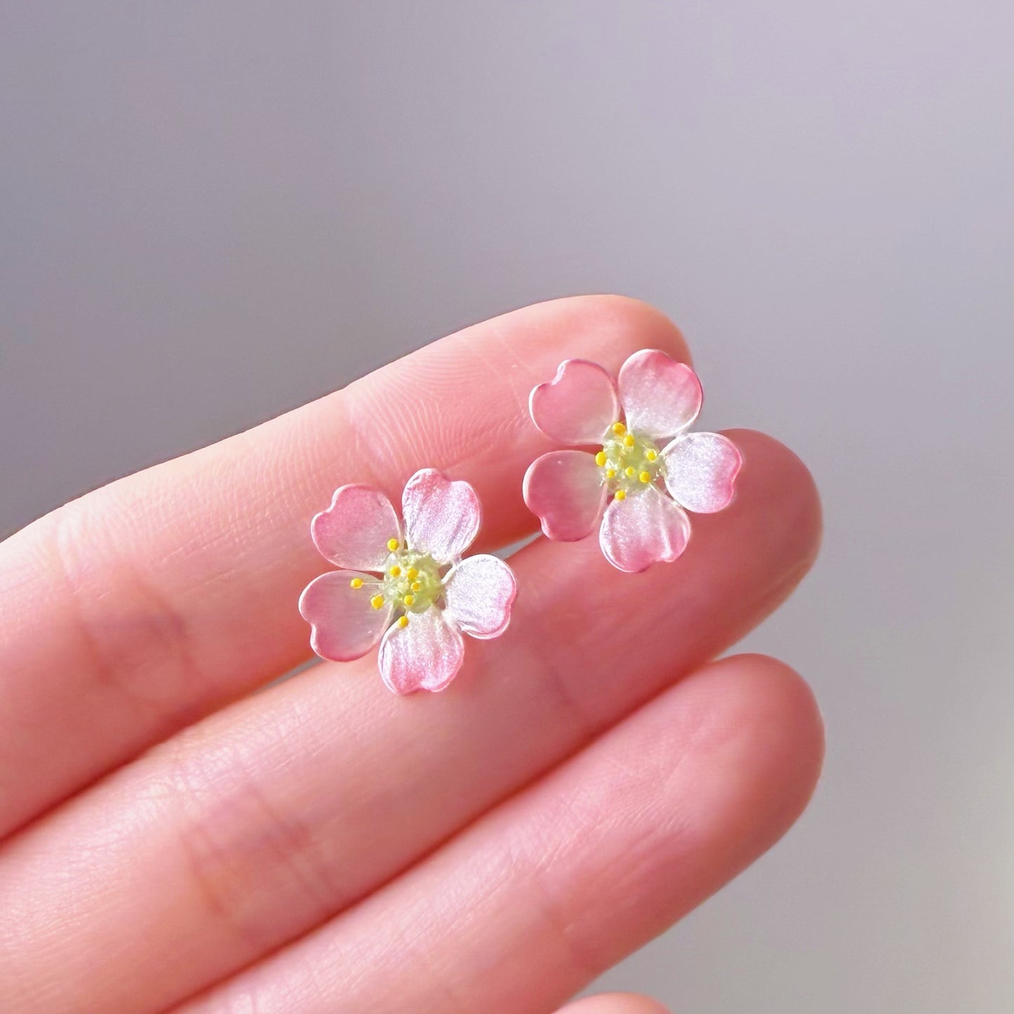 Handmade Pink Peach Blossom Flowers Earrings