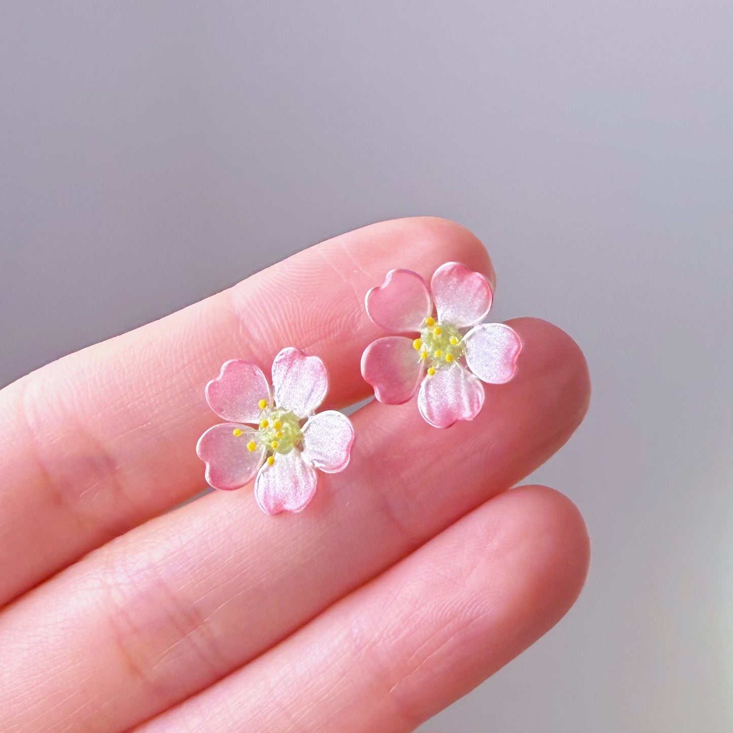 Handmade Pink Peach Blossom Flowers Earrings