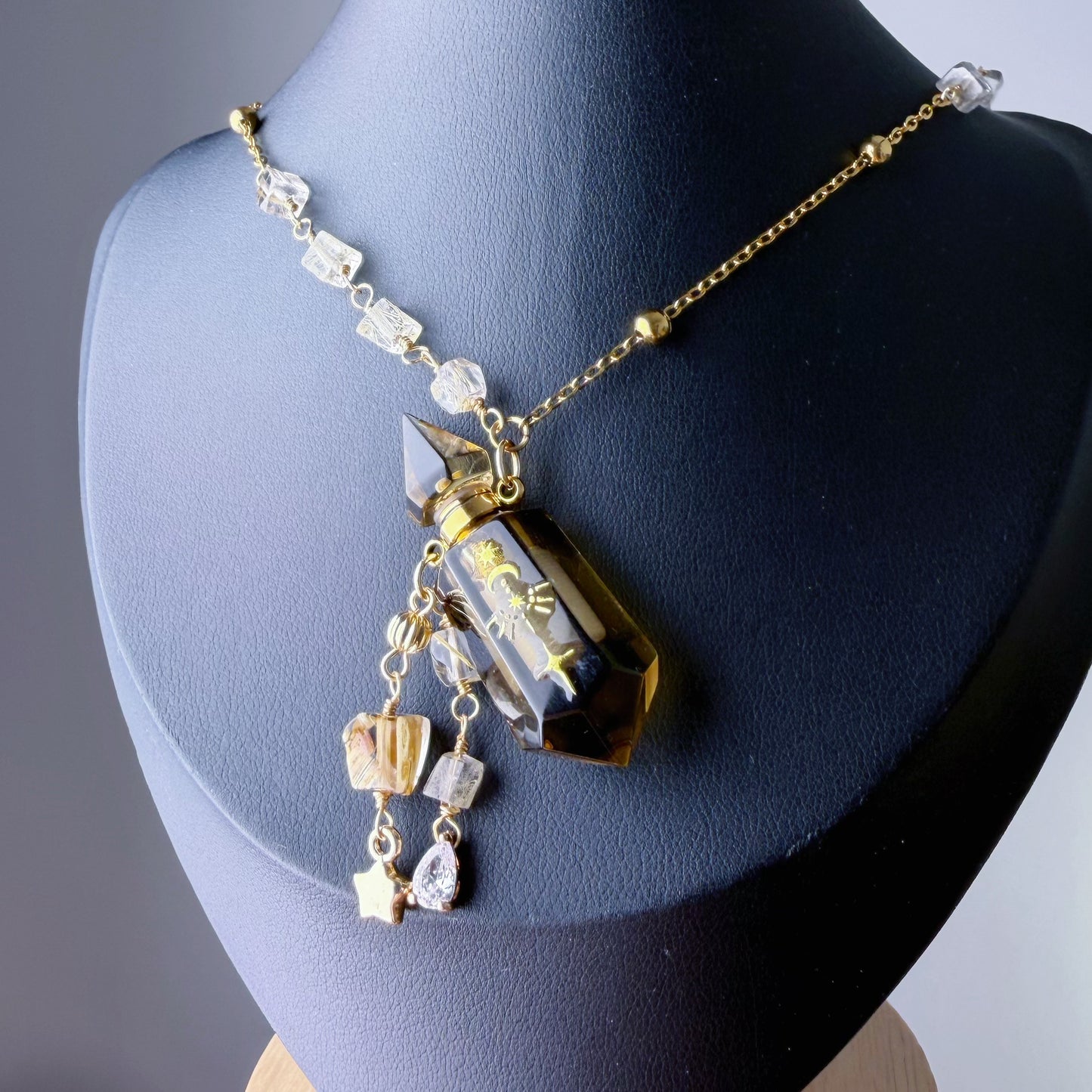 Quartzberry - Natural Smoky Quartz Crystal Perfume Bottle Necklace - One-of-a-kind
