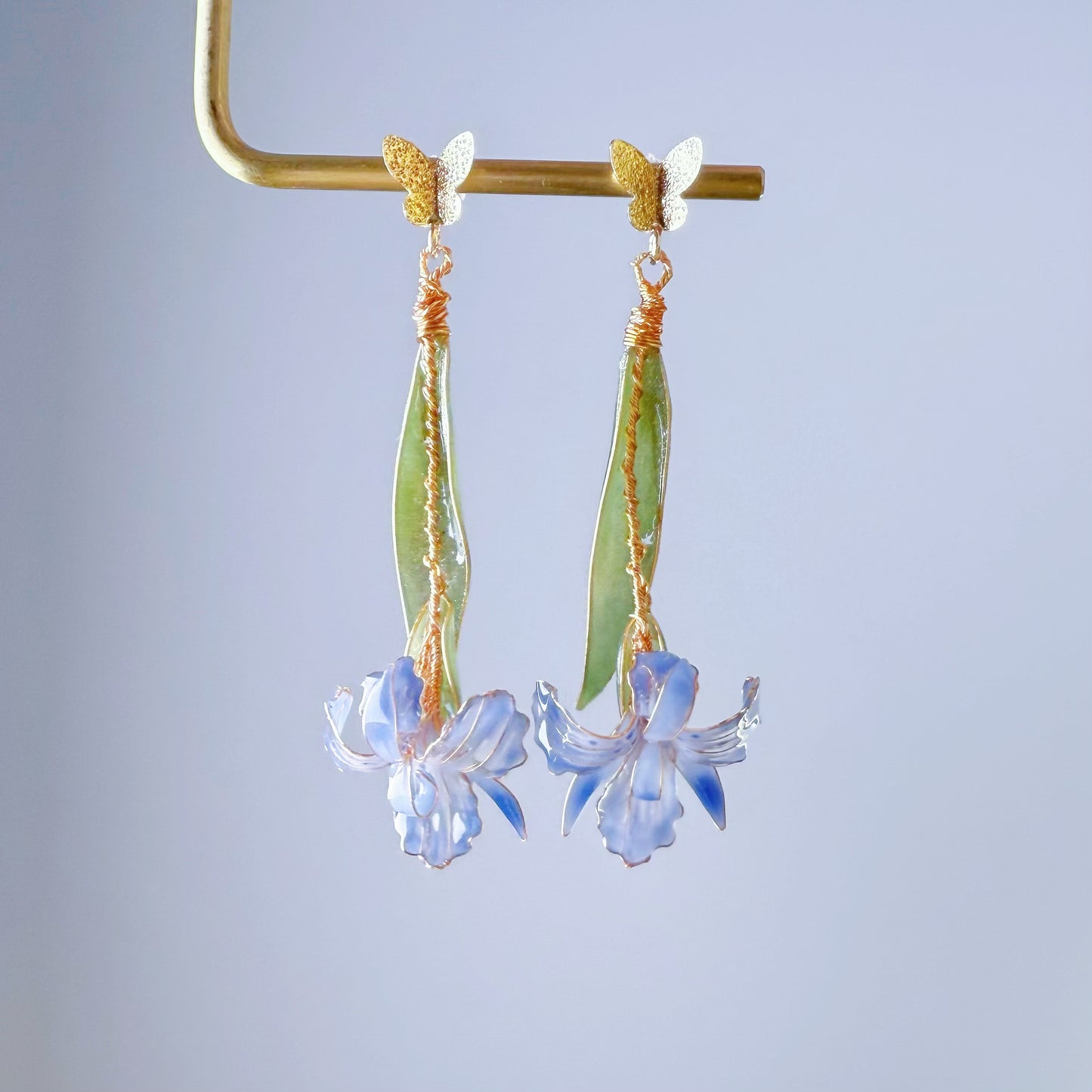 Handmade Blue Iris 'Jane Phillips' Flower Earrings