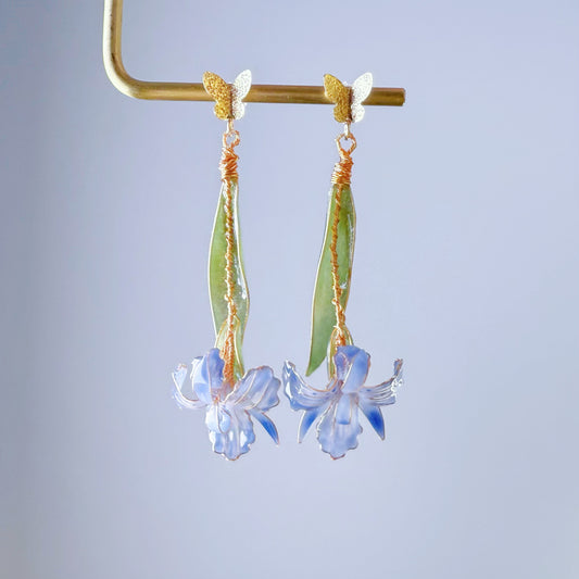 Handmade Blue Iris 'Jane Phillips' Flower Earrings
