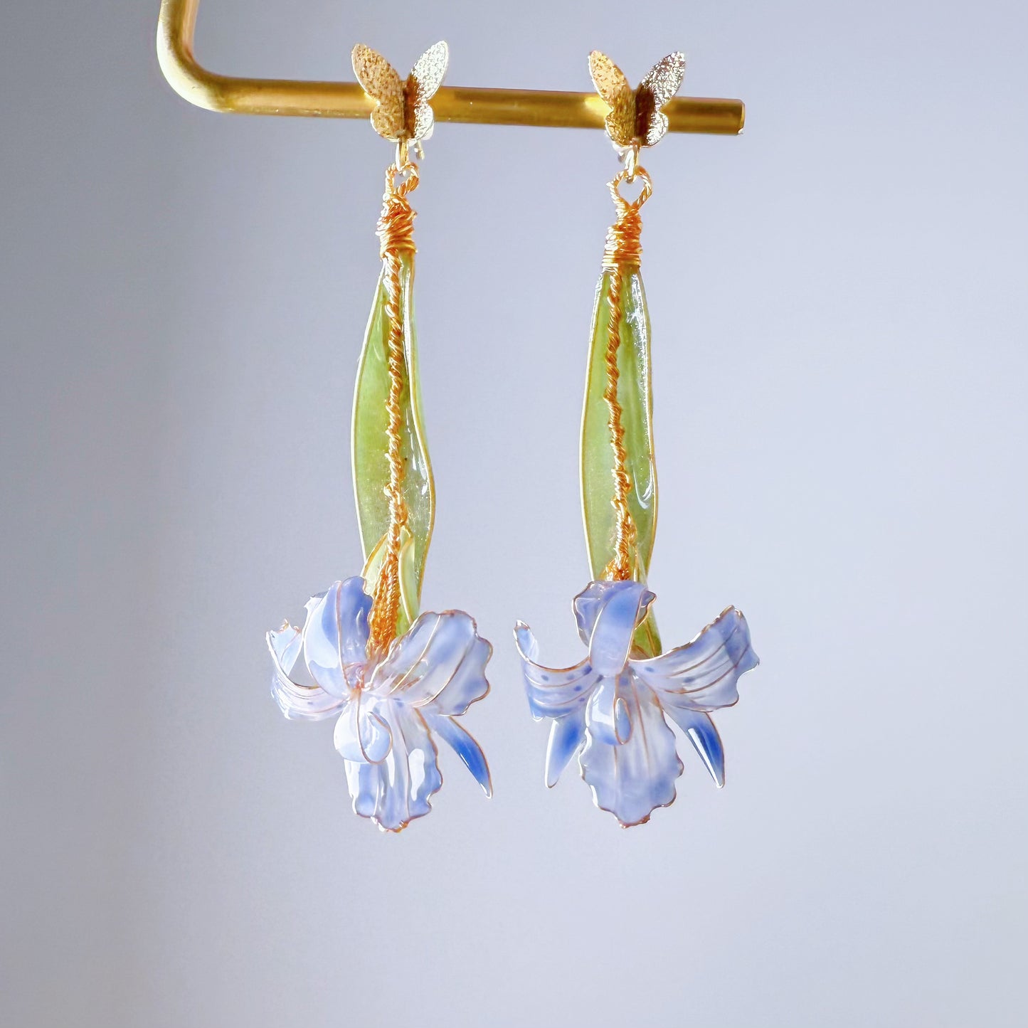 Handmade Blue Iris 'Jane Phillips' Flower Earrings