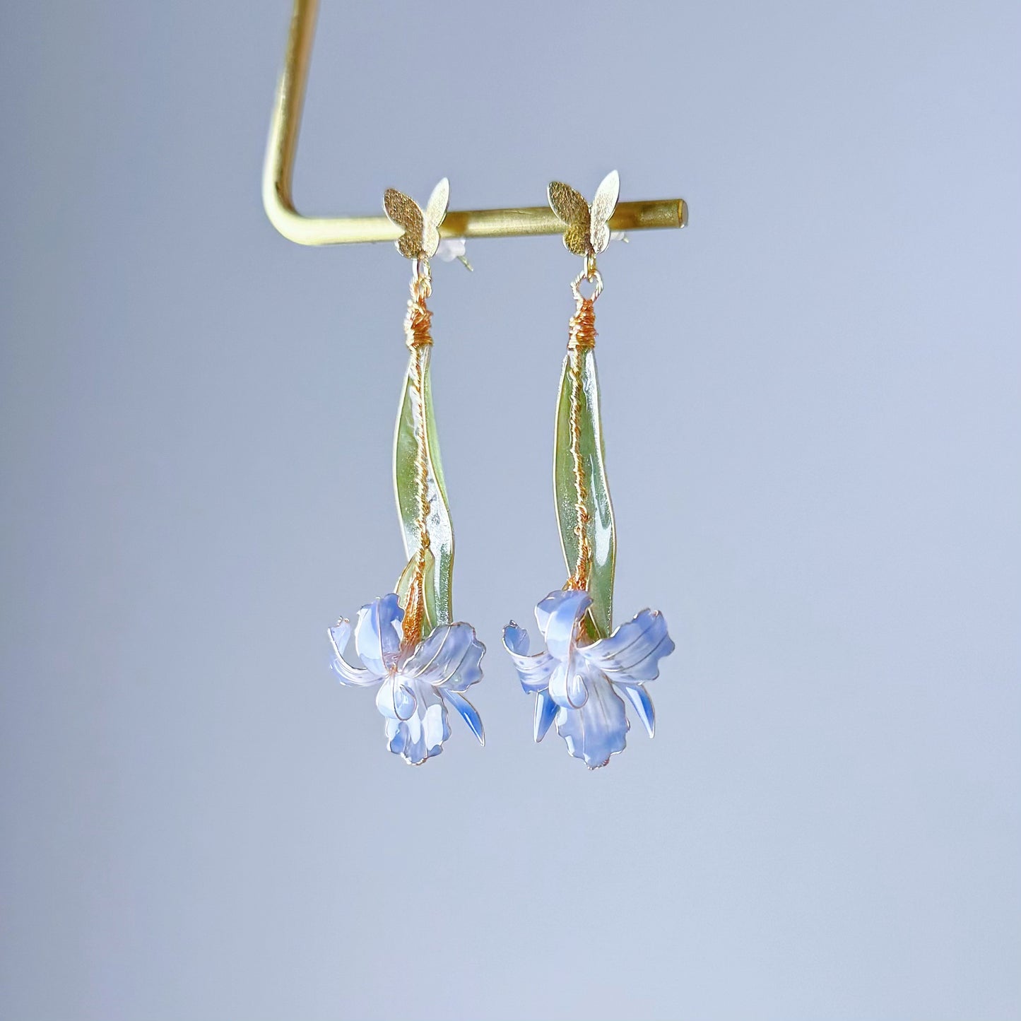 Handmade Blue Iris 'Jane Phillips' Flower Earrings