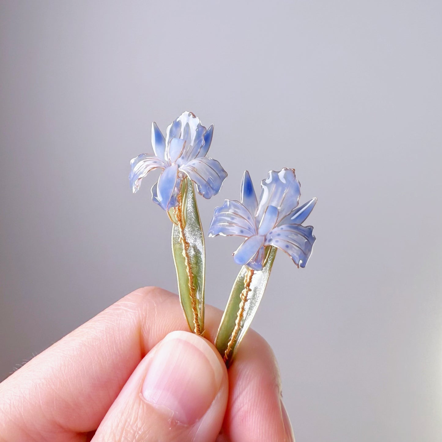 Handmade Blue Iris 'Jane Phillips' Flower Earrings