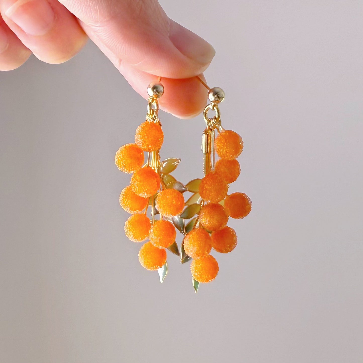 Handmade Pyracantha Yellow Berries and Leaves Earrings