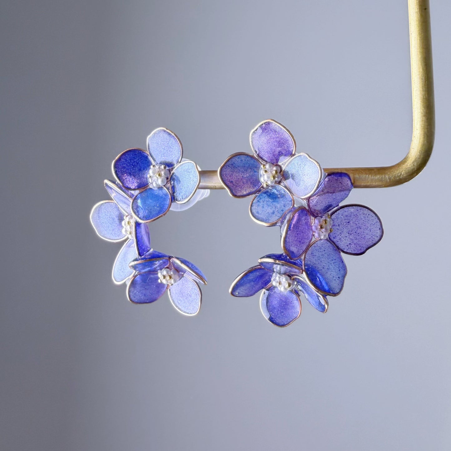 Handmade Blue Purple Hydrangeas Flower Stud Earrings