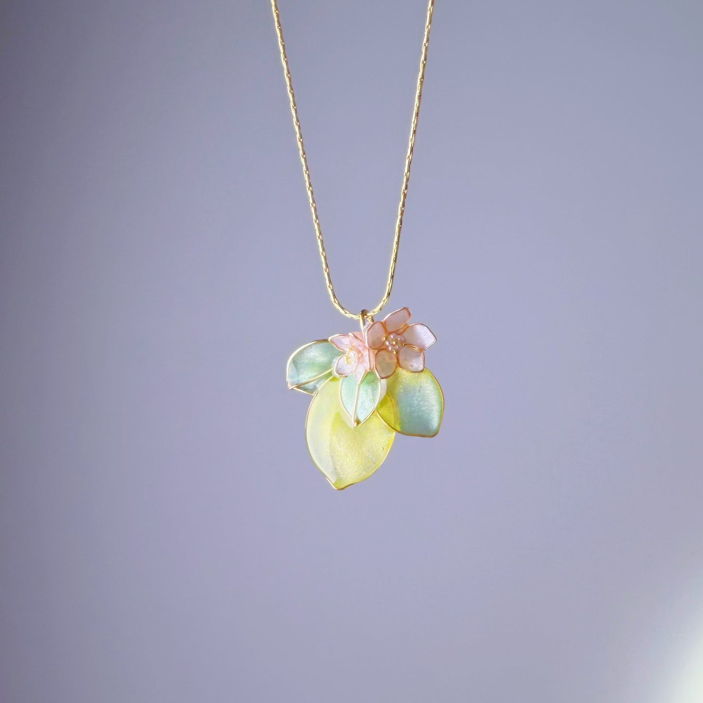 Handmade Yellow Lemon and Flower Necklace