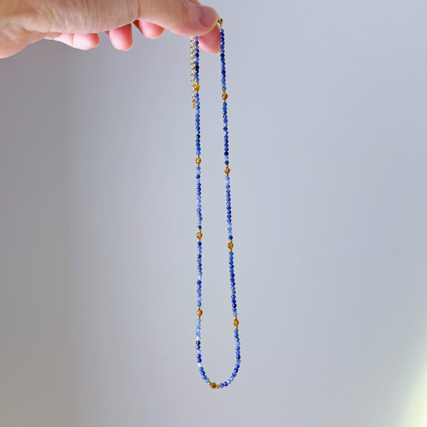 Handmade Natural Mini Sodalite Bead Crystal Necklace