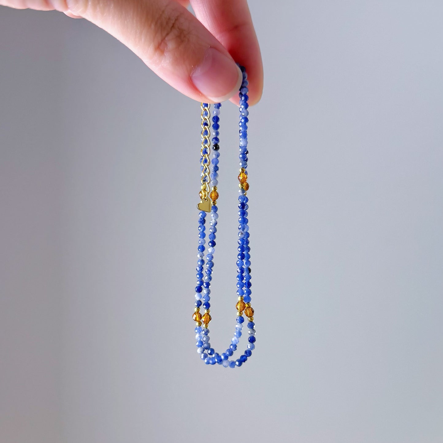 Handmade Natural Mini Sodalite Bead Crystal Necklace