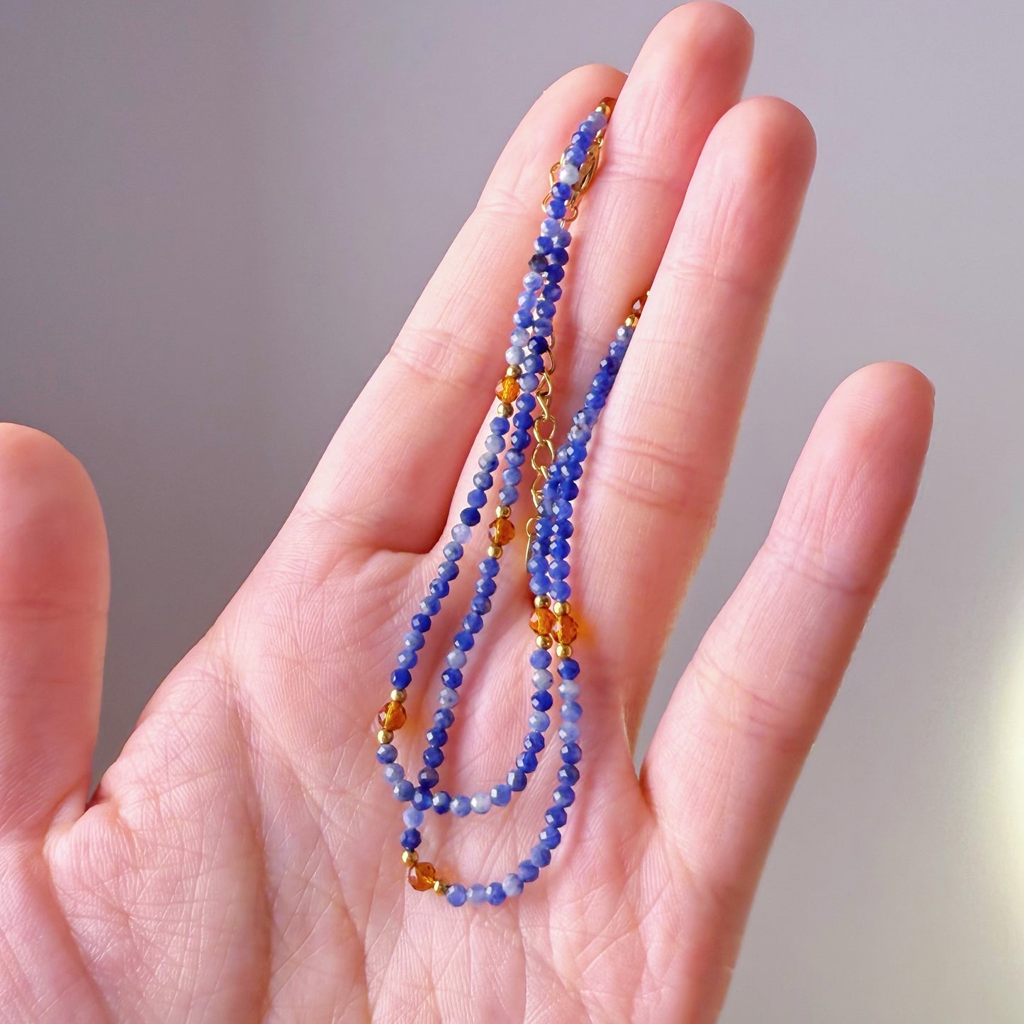 Handmade Natural Mini Sodalite Bead Crystal Necklace