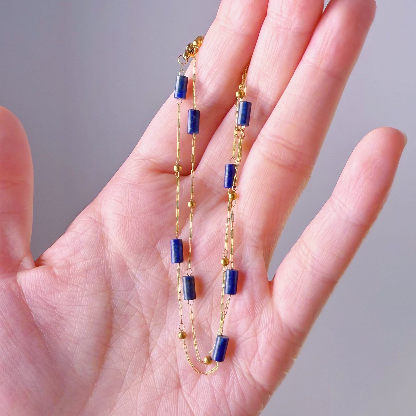 Handmade Lapis Lazuli Tube Crystal Necklace