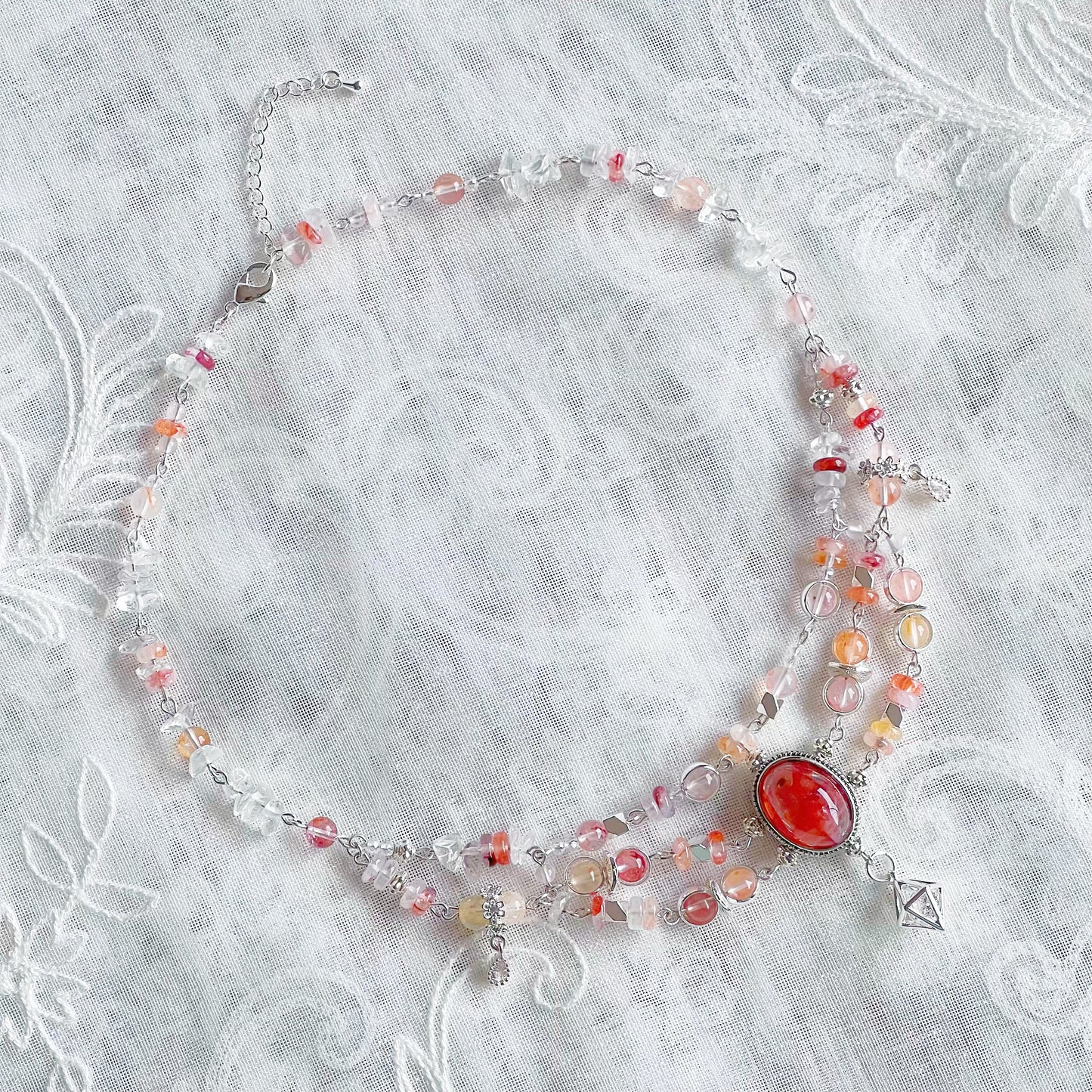 Handmade Fire Quartz Vintage Inspired Crystal Necklace-Ninaouity