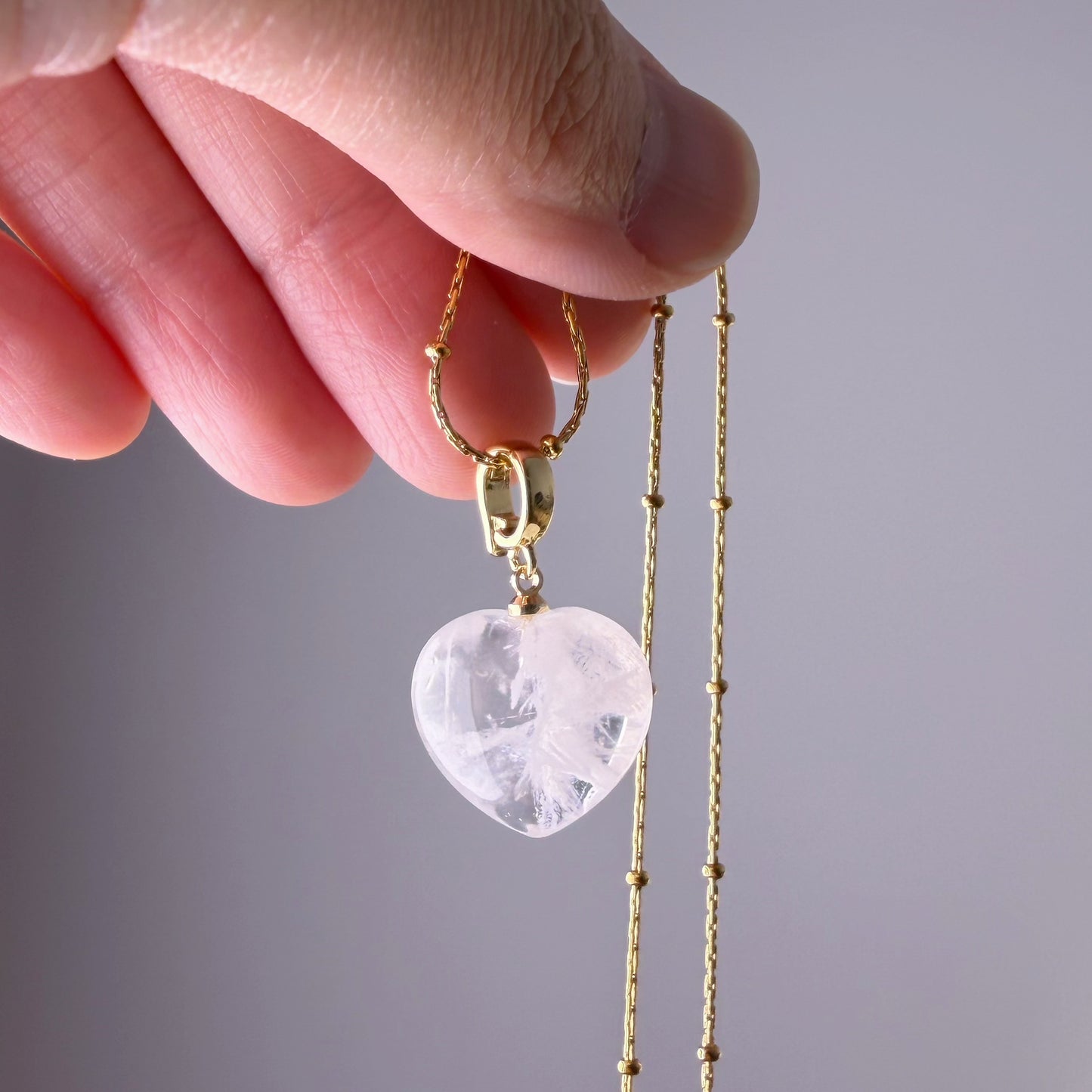 White Phantom Quartz Crystal Heart Pendant Necklace