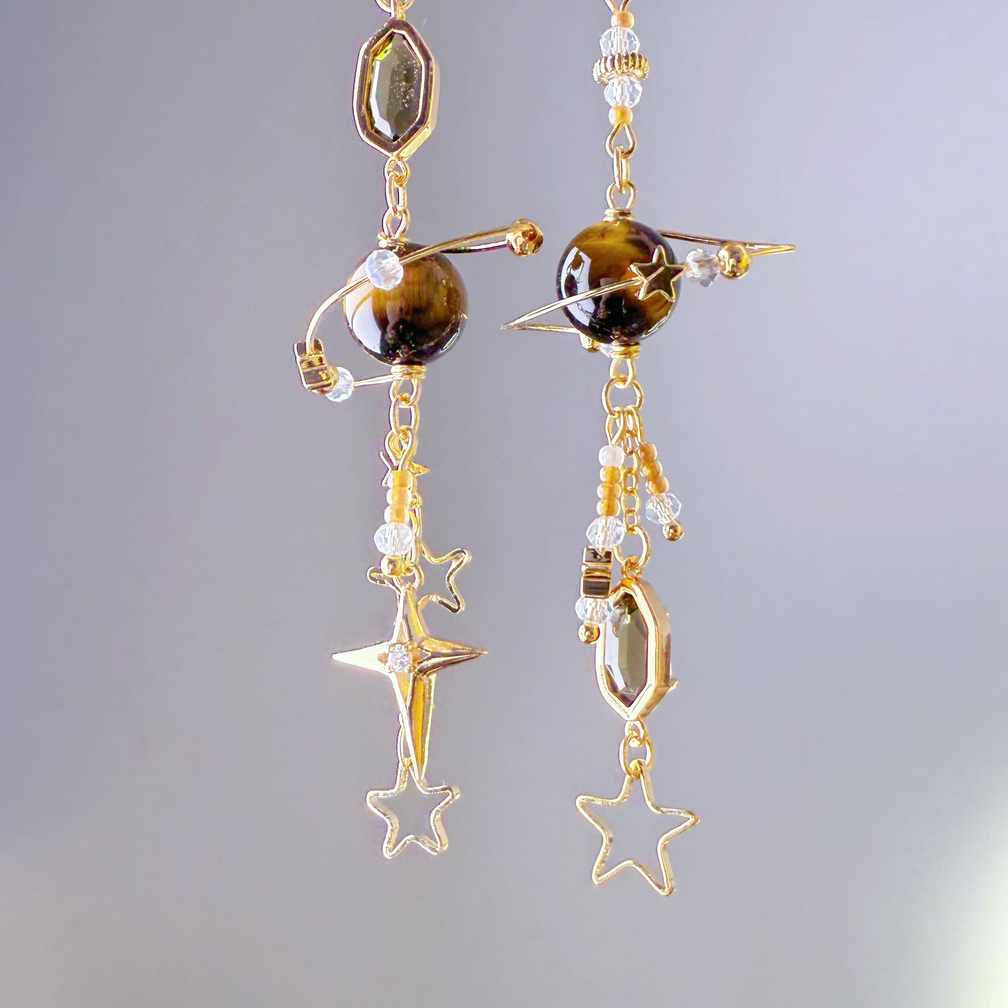 Tiger's Eye Planets and Stars Celestial Mismatch Earrings