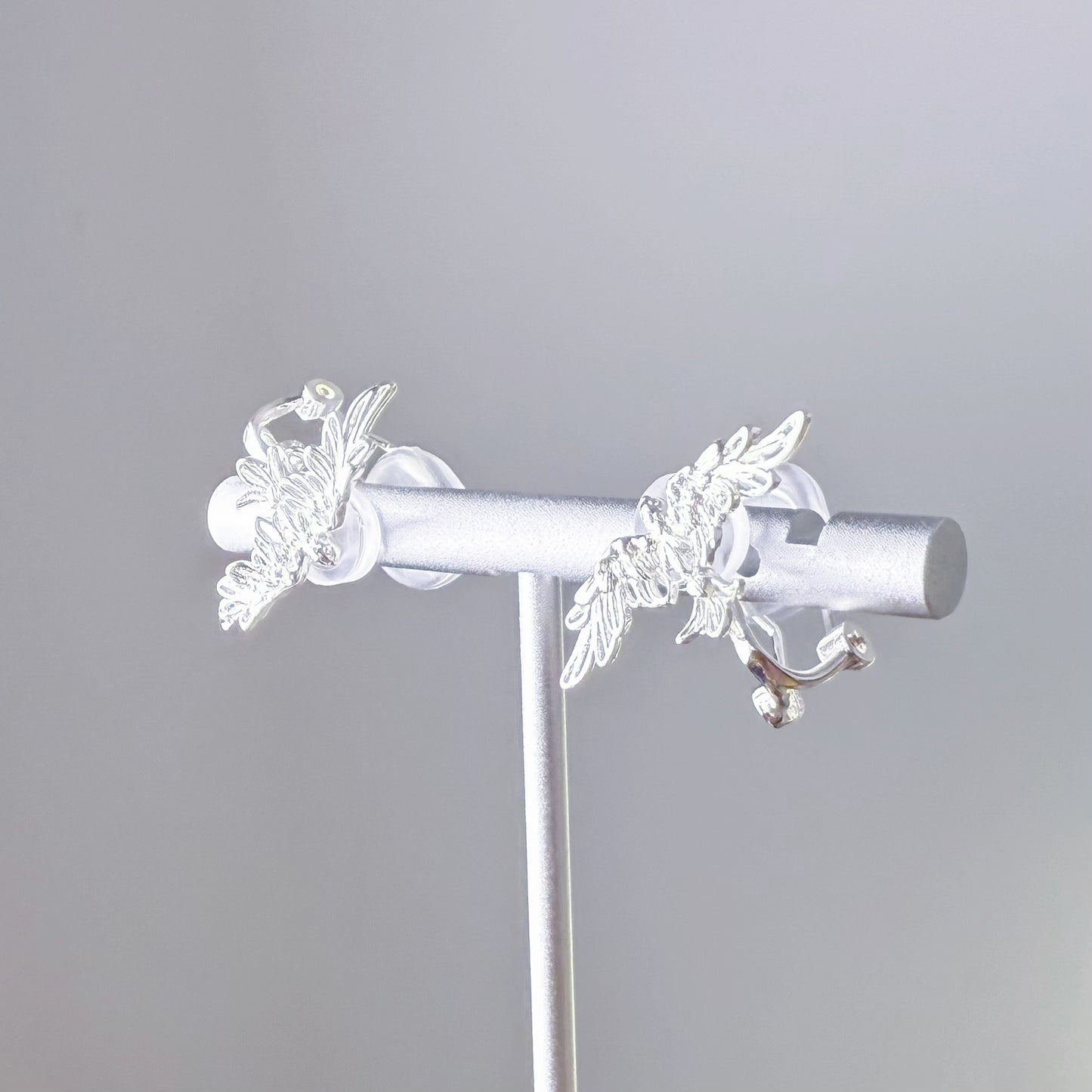 Silver Flying Dove Bird Shape Clip-On Earrings