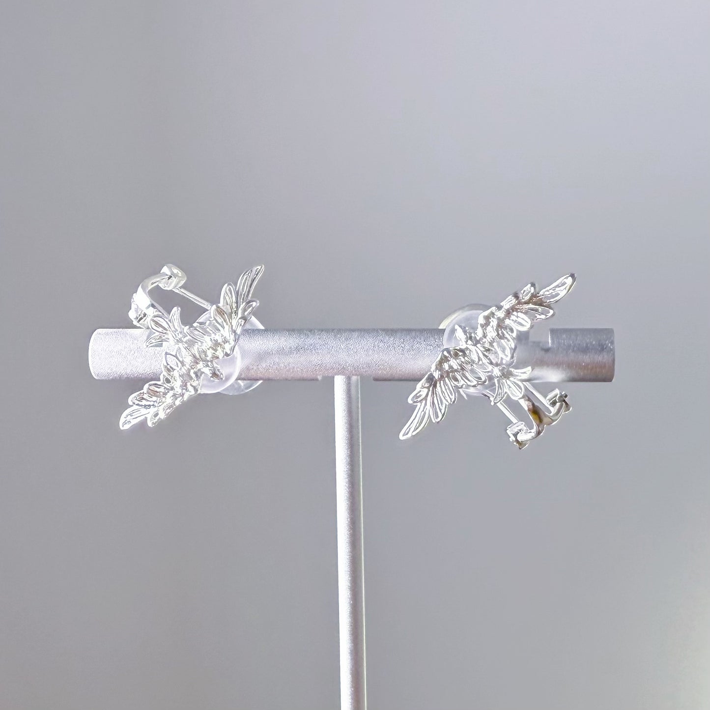 Silver Flying Dove Bird Shape Clip-On Earrings