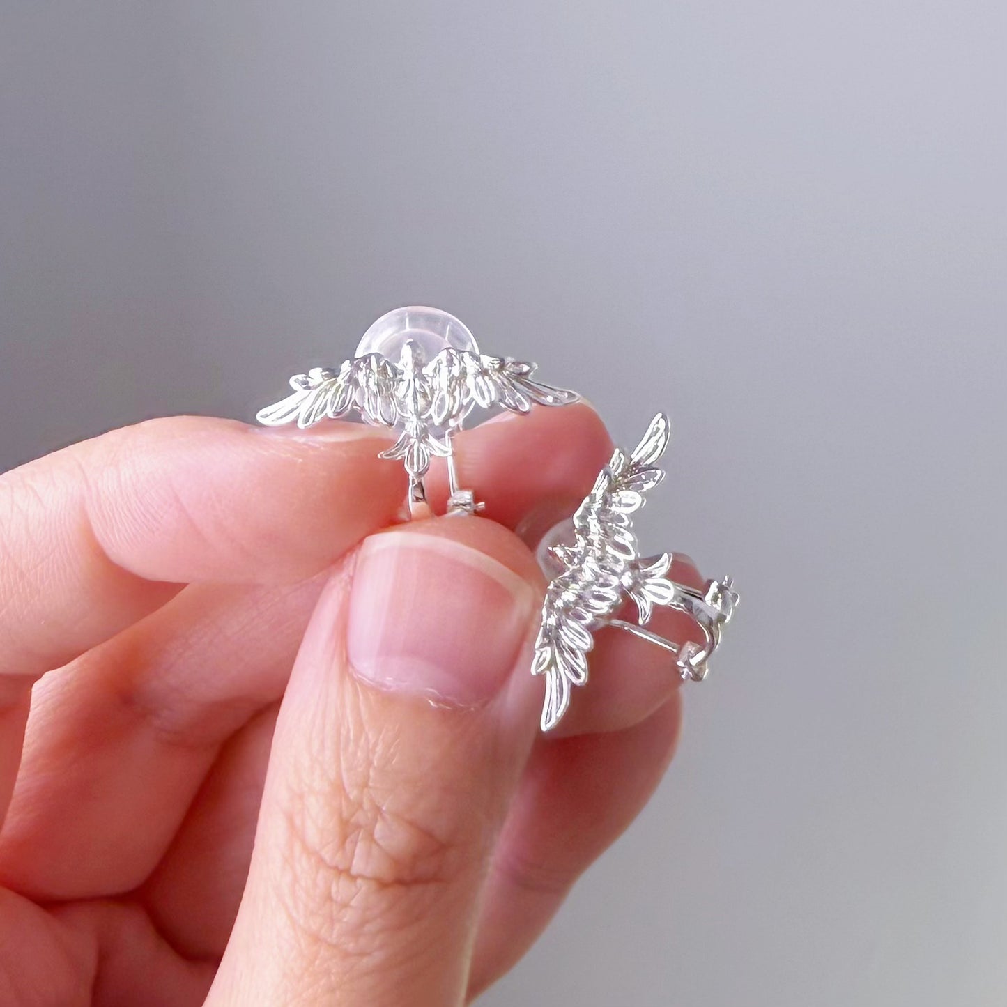 Silver Flying Dove Bird Shape Clip-On Earrings