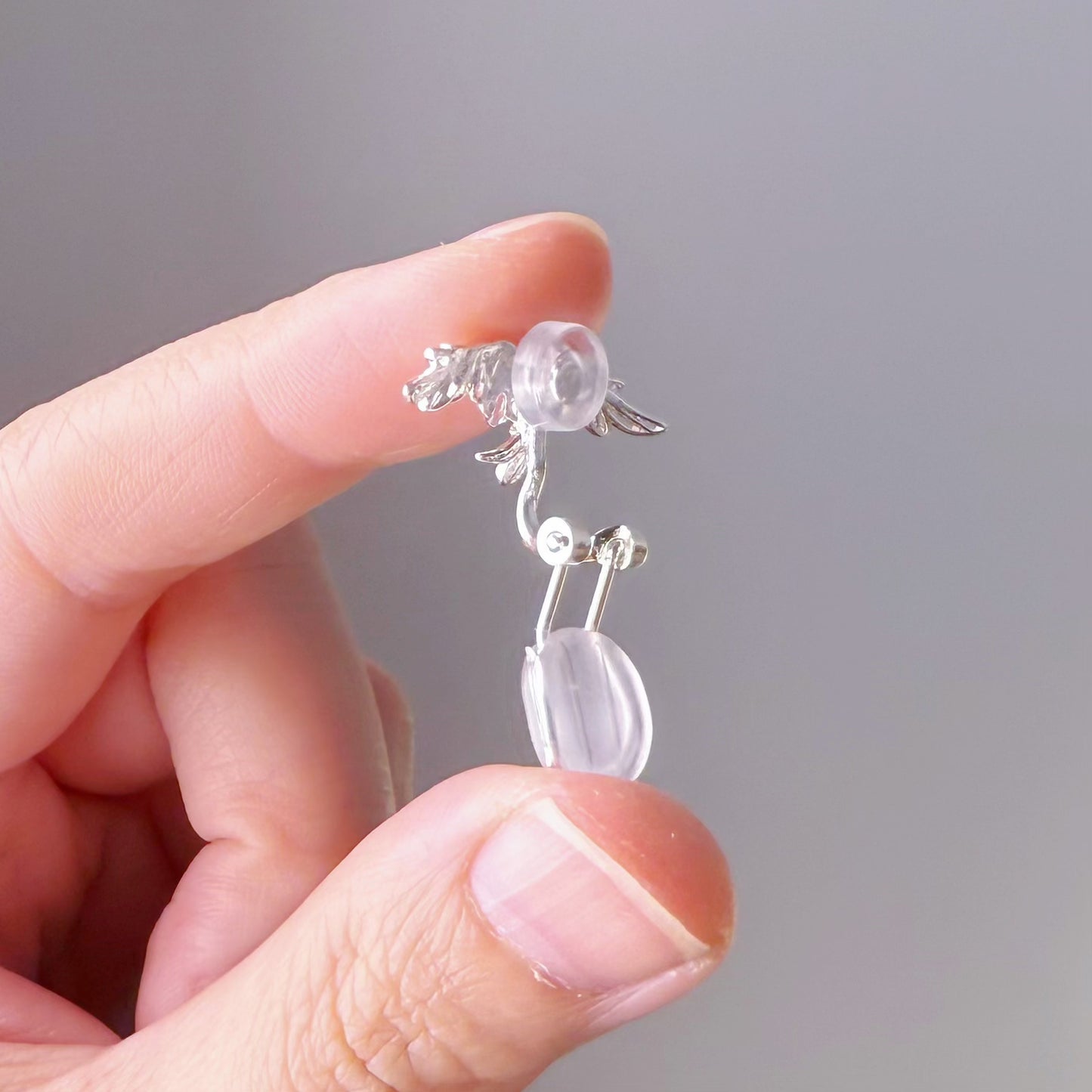 Silver Flying Dove Bird Shape Clip-On Earrings